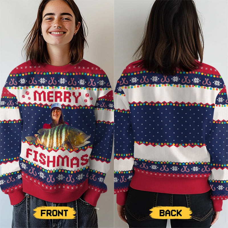 Custom Photo Unisex Ugly Sweatshirt - Personalized Christmas Birthday Gifts For Fisherman