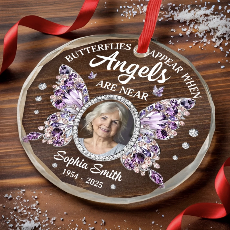 Custom Photo Circle Glass Ornament - Personalized Christmas Memorial Sympathy Gifts For Loss Of Mom, Dad - Always With Us In Spirit