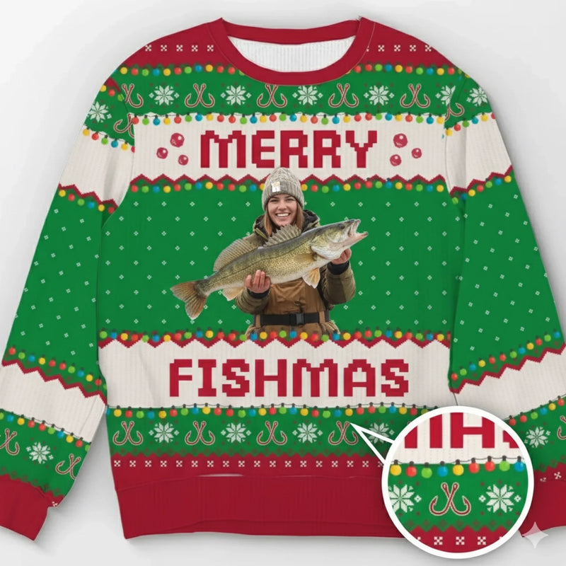 Custom Photo Unisex Ugly Sweatshirt - Personalized Christmas Birthday Gifts For Fisherman