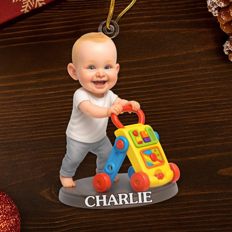 Custom Photo Acrylic Ornament - Personalized Christmas Baby Shower, Gender Reveal Gifts For New Moms, New Dads, New Parents - Tiny Steps Big Love Ahead