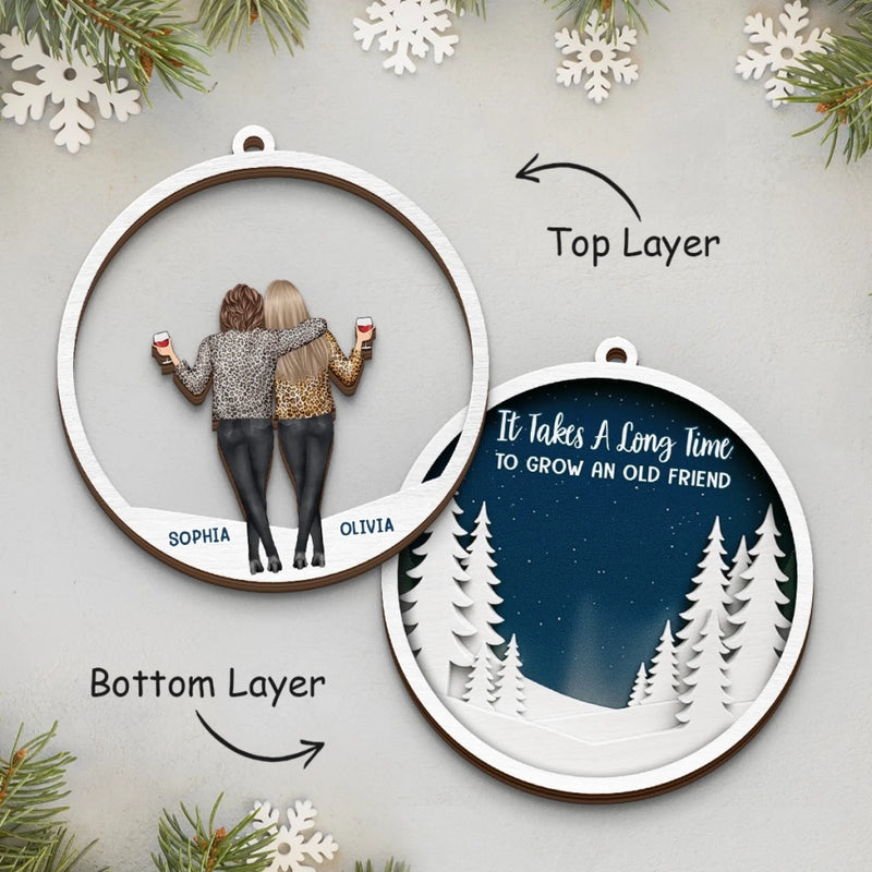Custom Double Layer Wooden Ornament - Personalized Best Friend Christmas Birthday Gifts For Women, Besties, Sisters, BFF - Friendship Lights My Holiday