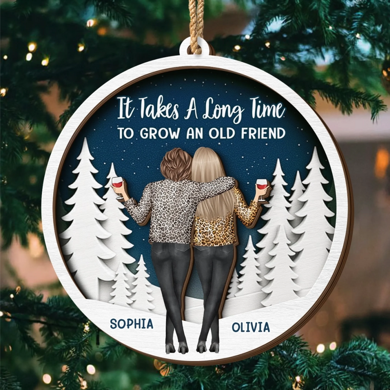 Custom Double Layer Wooden Ornament - Personalized Best Friend Christmas Birthday Gifts For Women, Besties, Sisters, BFF - Friendship Lights My Holiday