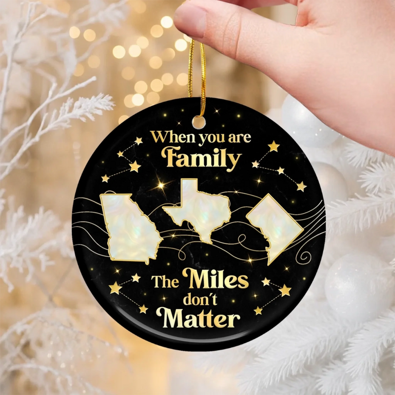 Custom Long Distance Ceramic Ornament - Personalized Christmas Birthday Gifts For Mom, Dad, Brother, Sister, Kids - Distance Fades Where Hearts Connect