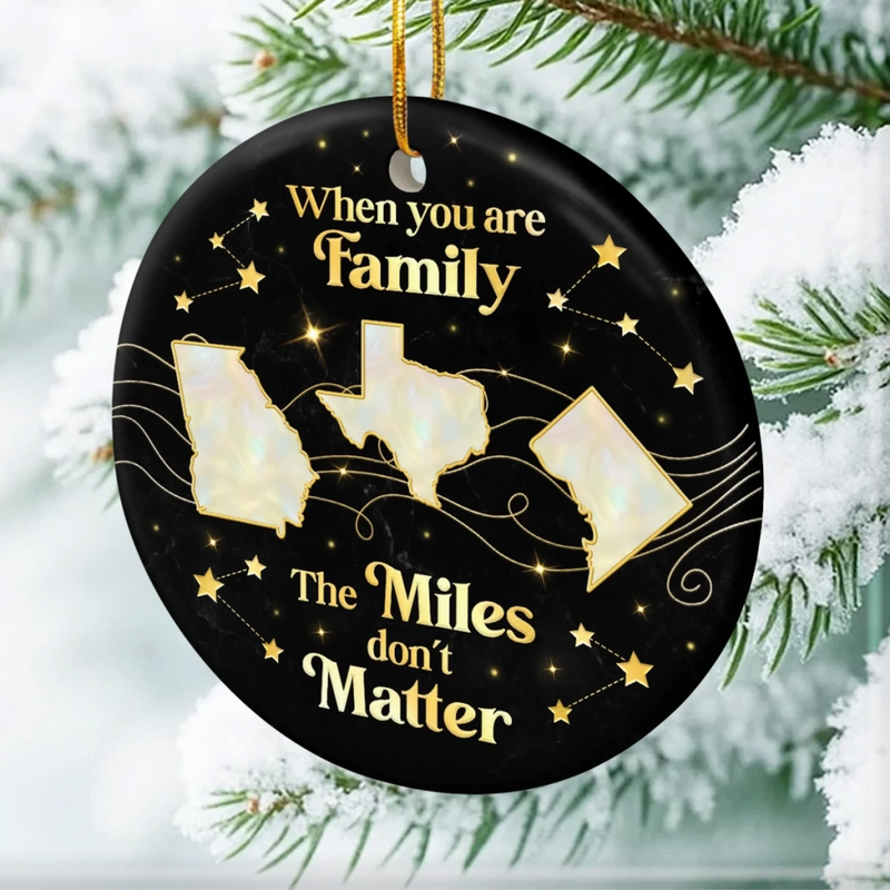 Custom Long Distance Ceramic Ornament - Personalized Christmas Birthday Gifts For Mom, Dad, Brother, Sister, Kids - Distance Fades Where Hearts Connect