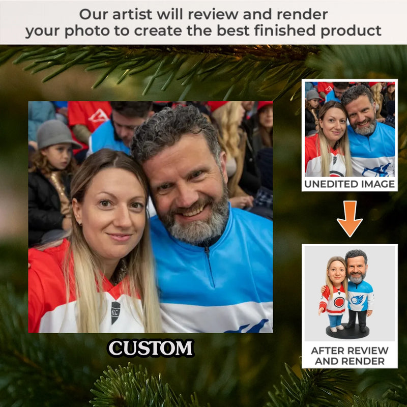 Custom Photo Acrylic Ornament - Personalized Christmas Birthday Ice Hockey Gifts For Ice Hockey Lovers, Sports Fans, Sports Lovers, Husband And Wife - Love On Ice, Forever Nice