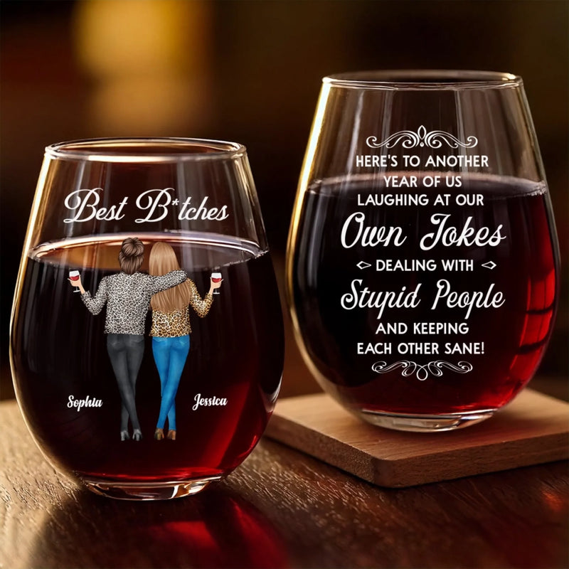Custom Wine Glass - Personalized Best Friend Christmas Birthday Gifts For Women, Besties, Sisters, BFF - Crazy Times With My Bestie