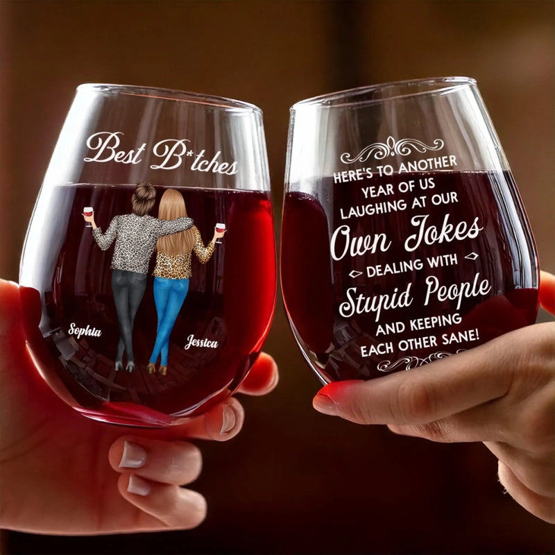 Custom Wine Glass - Personalized Best Friend Christmas Birthday Gifts For Women, Besties, Sisters, BFF - Crazy Times With My Bestie