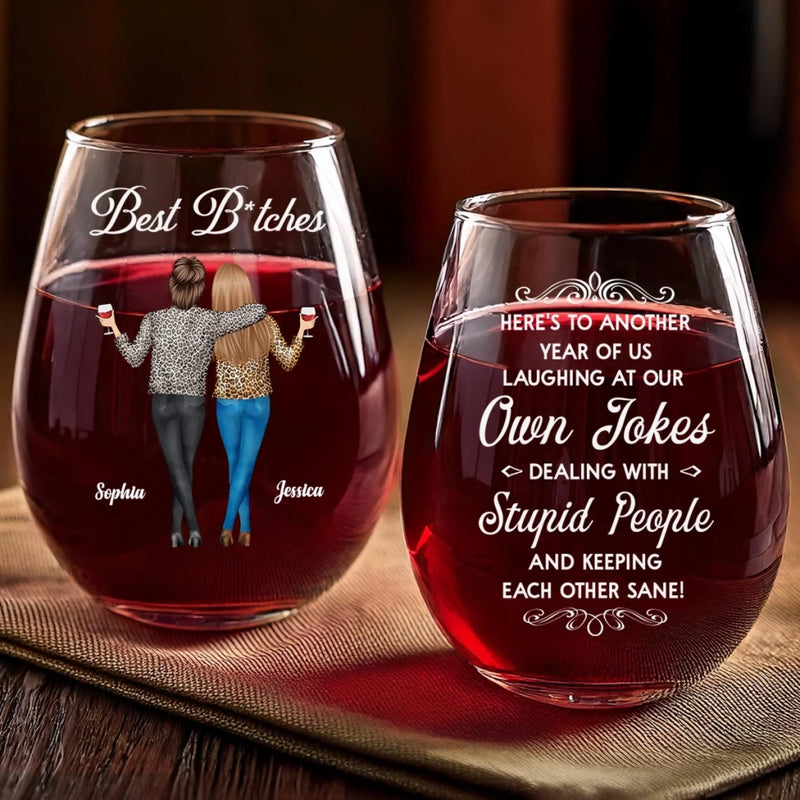 Custom Wine Glass - Personalized Best Friend Christmas Birthday Gifts For Women, Besties, Sisters, BFF - Crazy Times With My Bestie