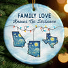 Custom Long Distance Ceramic Ornament - Personalized Christmas Birthday Gifts For Mom, Dad, Brother, Sister, Kids - Love Travels Far Beyond Distance