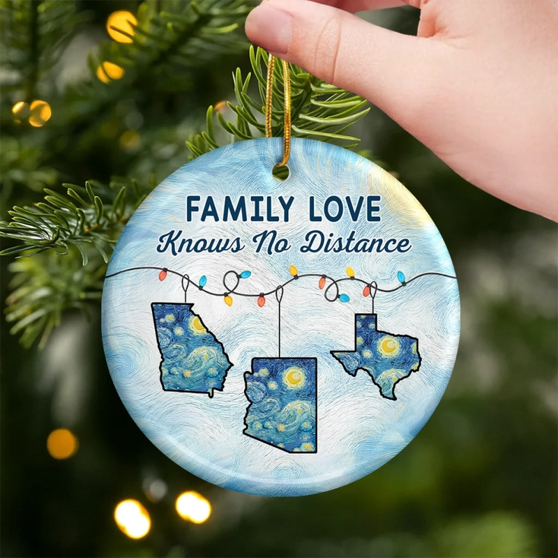 Custom Long Distance Ceramic Ornament - Personalized Christmas Birthday Gifts For Mom, Dad, Brother, Sister, Kids - Love Travels Far Beyond Distance