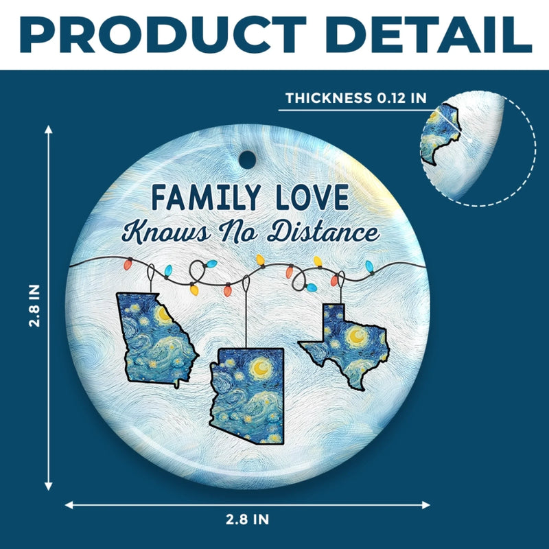 Custom Long Distance Ceramic Ornament - Personalized Christmas Birthday Gifts For Mom, Dad, Brother, Sister, Kids - Love Travels Far Beyond Distance