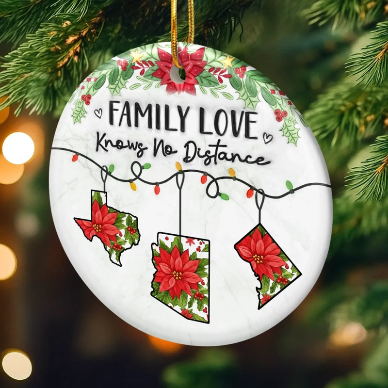 Custom Long Distance Ceramic Ornament - Personalized Christmas Birthday Gifts For Mom, Dad, Brother, Sister, Kids - Never Apart Always Family