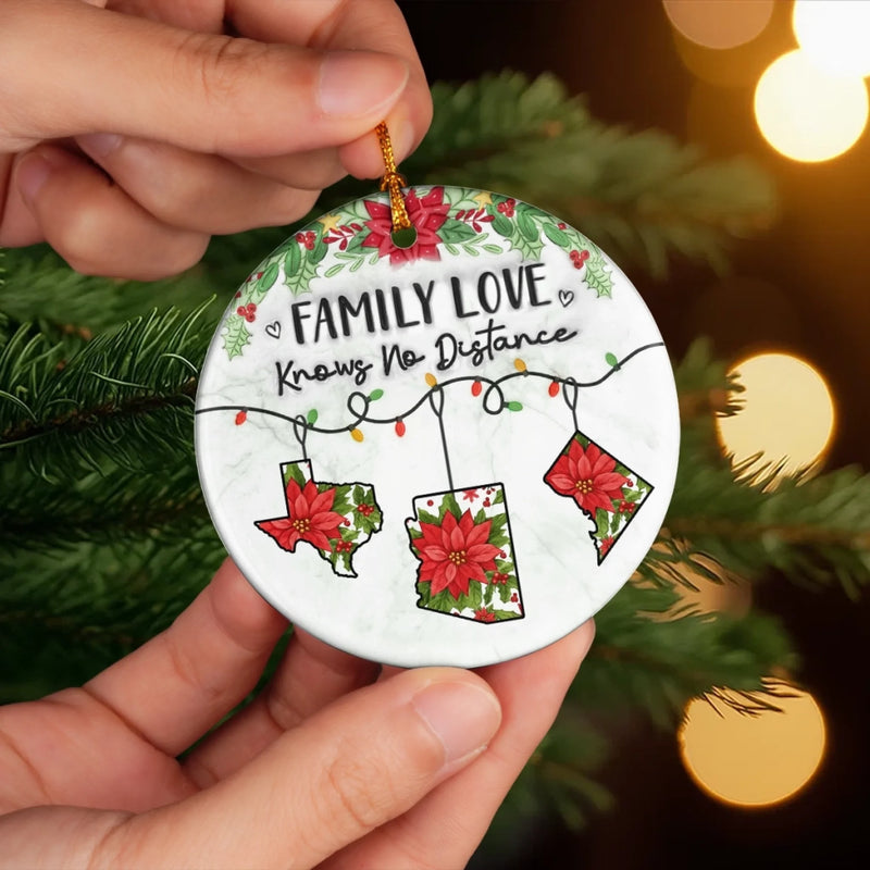 Custom Long Distance Ceramic Ornament - Personalized Christmas Birthday Gifts For Mom, Dad, Brother, Sister, Kids - Never Apart Always Family