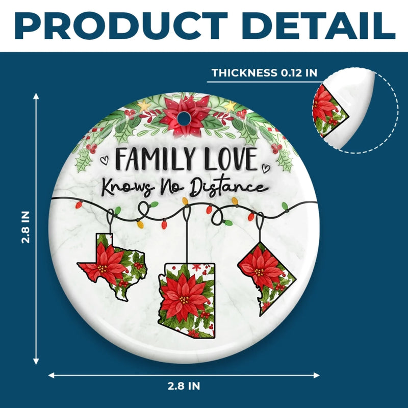 Custom Long Distance Ceramic Ornament - Personalized Christmas Birthday Gifts For Mom, Dad, Brother, Sister, Kids - Never Apart Always Family