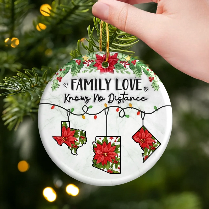 Custom Long Distance Ceramic Ornament - Personalized Christmas Birthday Gifts For Mom, Dad, Brother, Sister, Kids - Never Apart Always Family