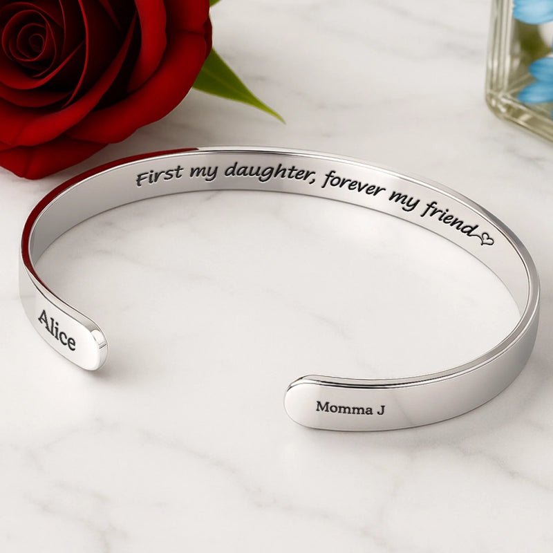 Custom Name Mother Daughter Gifts - Personalized Cuff Bangle Bracelet