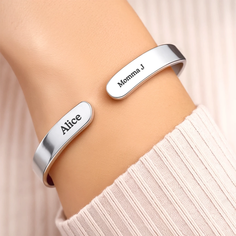 Custom Name Mother Daughter Gifts - Personalized Cuff Bangle Bracelet