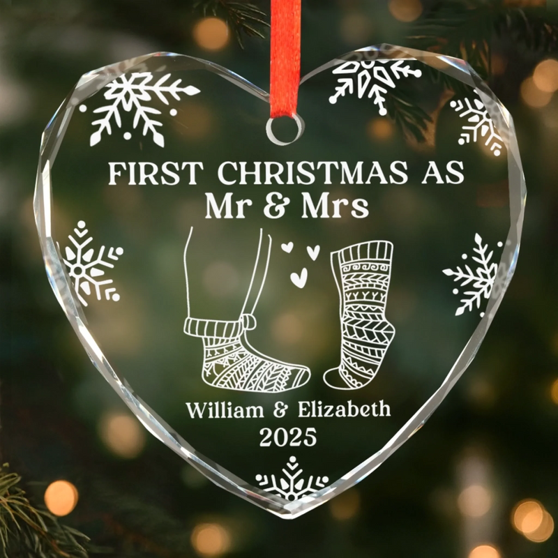 Custom Name & Year First Christmas Gifts for Couples - Personalized Glass Ornament