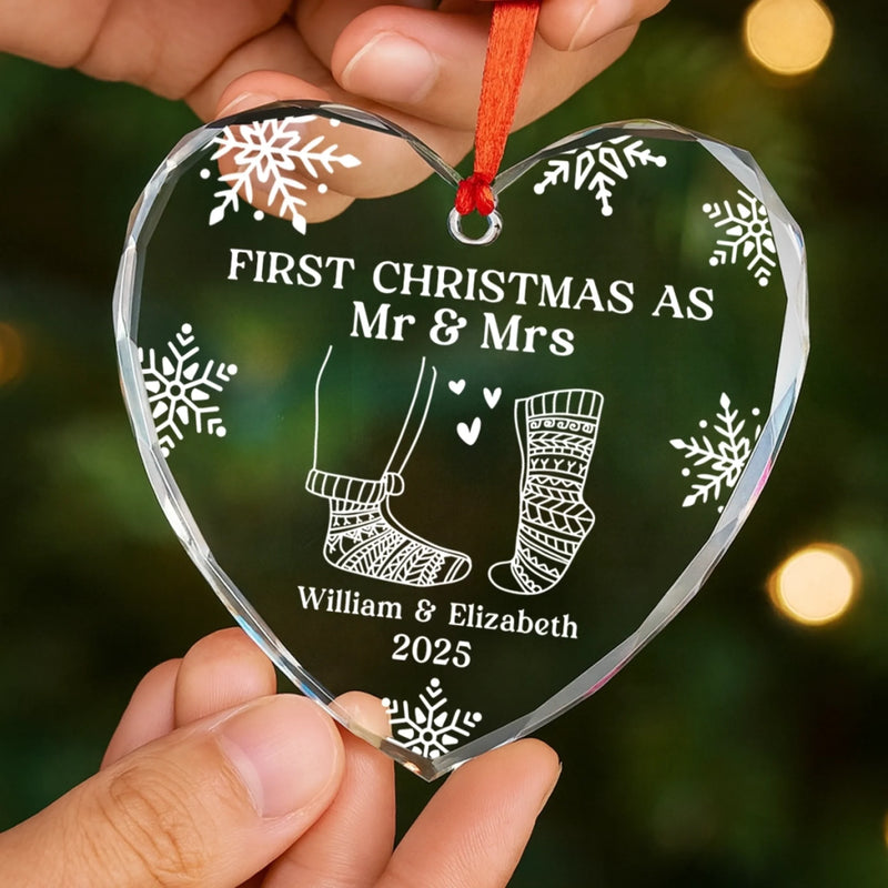 Custom Name & Year First Christmas Gifts for Couples - Personalized Glass Ornament
