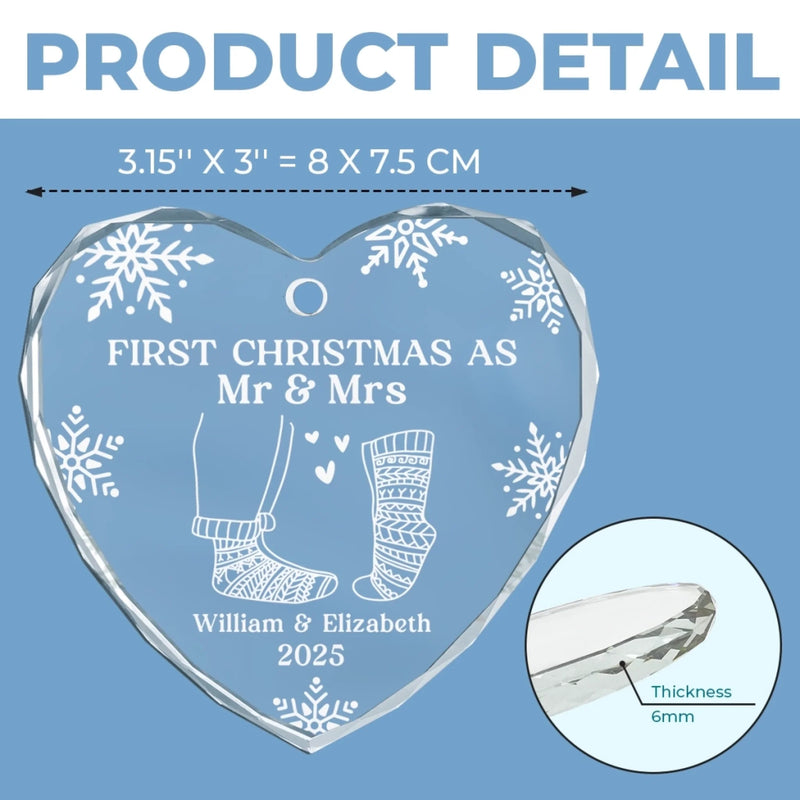 Custom Name & Year First Christmas Gifts for Couples - Personalized Glass Ornament