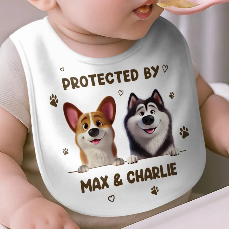 Custom Baby Bib - Personalized Baby Shower, Gender Reveal Gifts For New Moms, New Dads, New Parents, Dog Dad And Mom - Safe Snuggles Watch Over Baby