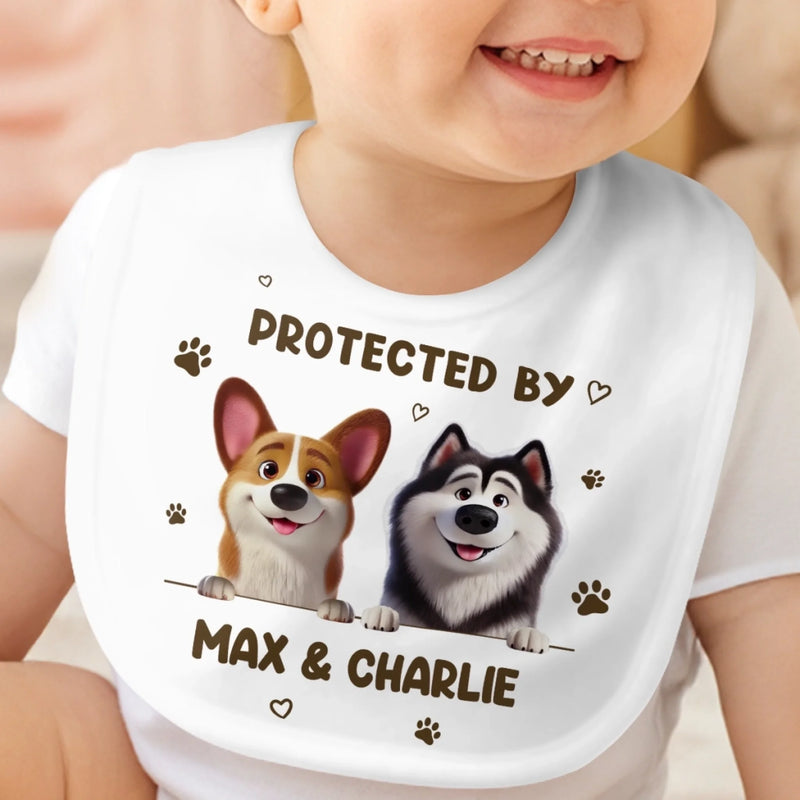 Custom Baby Bib - Personalized Baby Shower, Gender Reveal Gifts For New Moms, New Dads, New Parents, Dog Dad And Mom - Safe Snuggles Watch Over Baby