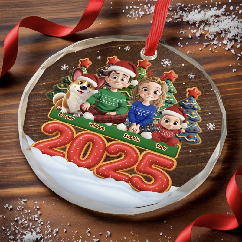 Custom Circle Glass Ornament -  Personalized Christmas Birthday Gifts For Family, Dog Cat Lovers - Together Forever Never Apart