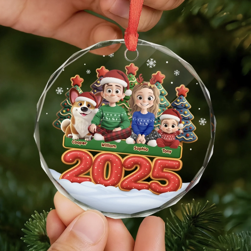 Custom Circle Glass Ornament -  Personalized Christmas Birthday Gifts For Family, Dog Cat Lovers - Together Forever Never Apart