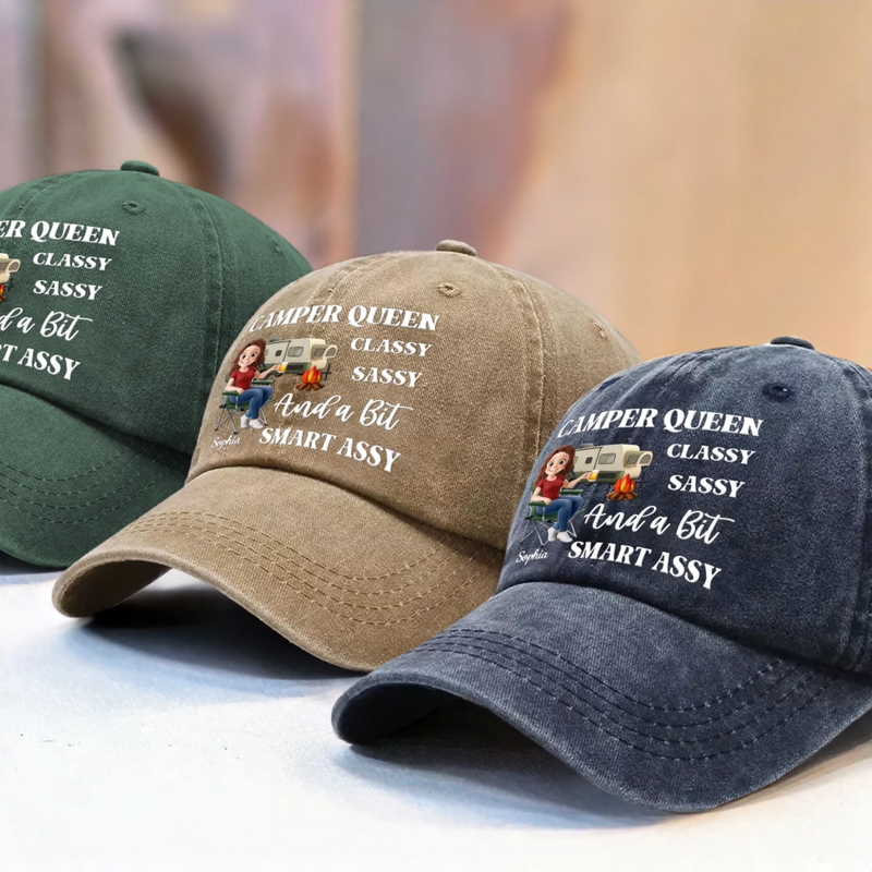 Custom Vintage Washed Denim Baseball Cap - Personalized Birthday Camping Gifts For Campers - Sassy Camper Life