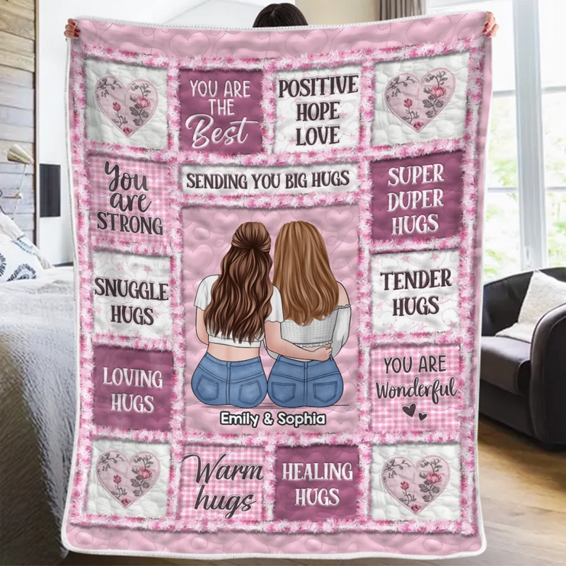 Custom Blanket - Personalized Best Friend Birthday Gifts For Women, Besties, Sisters, BFF - Heart to Heart Besties