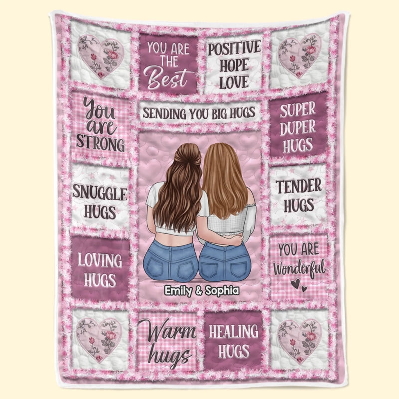 Custom Blanket - Personalized Best Friend Birthday Gifts For Women, Besties, Sisters, BFF - Heart to Heart Besties