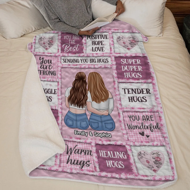 Custom Blanket - Personalized Best Friend Birthday Gifts For Women, Besties, Sisters, BFF - Heart to Heart Besties