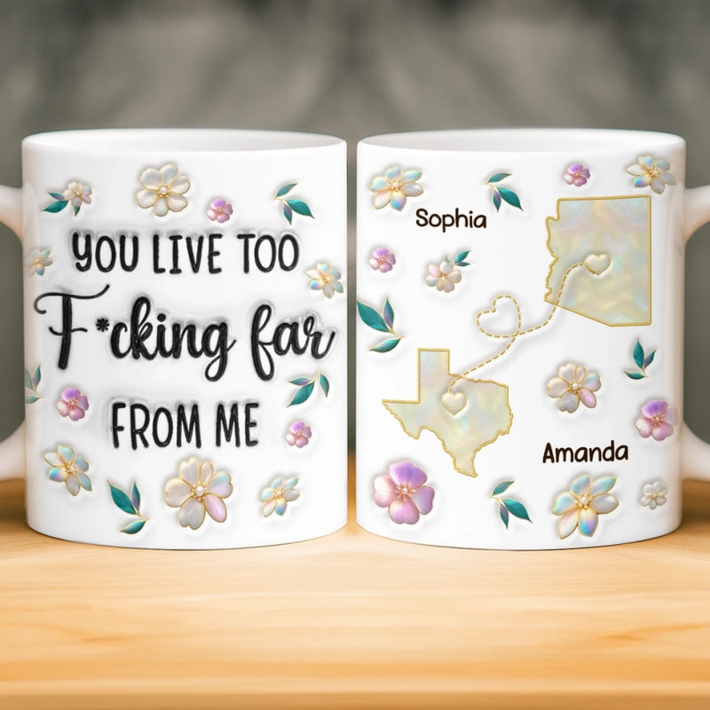 Custom Long Distance Mug - Personalized Best Friend Birthday Gifts For Women, Besties, Sisters, BFF - Far Away Still Close