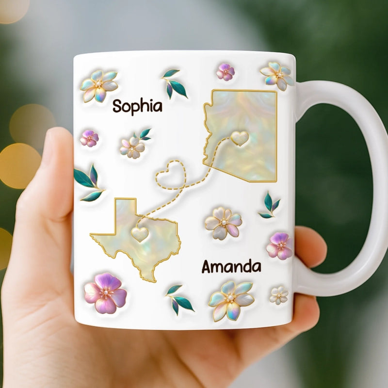 Custom Long Distance Mug - Personalized Best Friend Birthday Gifts For Women, Besties, Sisters, BFF - Far Away Still Close