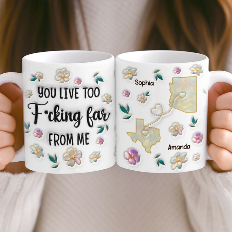 Custom Long Distance Mug - Personalized Best Friend Birthday Gifts For Women, Besties, Sisters, BFF - Far Away Still Close