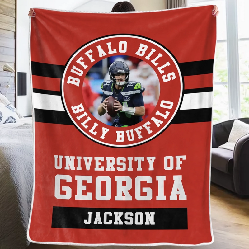 Custom Name Football Fan Gifts for Georgia and Buffalo Bills Fans - Personalized Blanket