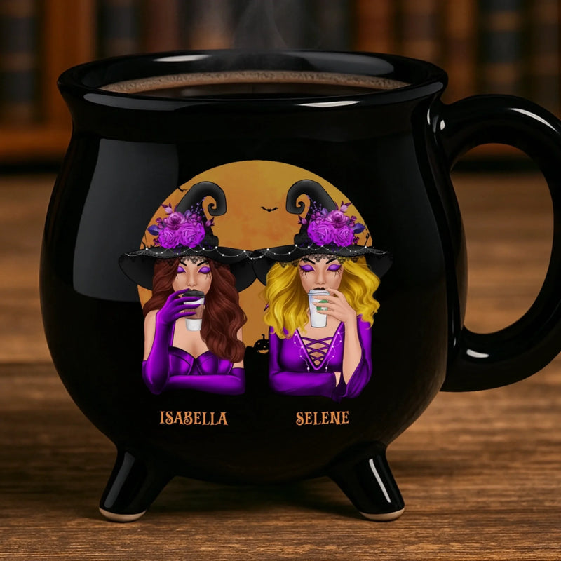 Custom 12oz Ceramic Cauldron Coffee Mug - Personalized Halloween Witchy Gifts For Besties, Sisters, BFF, Family, Yourself - Partners In Potions