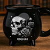 Custom 12oz Ceramic Cauldron Coffee Mug - Personalized Halloween Witchy Gifts For Besties, Sisters, BFF, Family, Yourself - Roses And Skulls,  Beauty In The Shadows