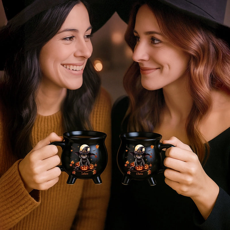 Custom 12oz Ceramic Cauldron Coffee Mug - Personalized Halloween Witchy Gifts For Besties, Sisters, BFF, Family, Yourself - Purrfectly Spooky