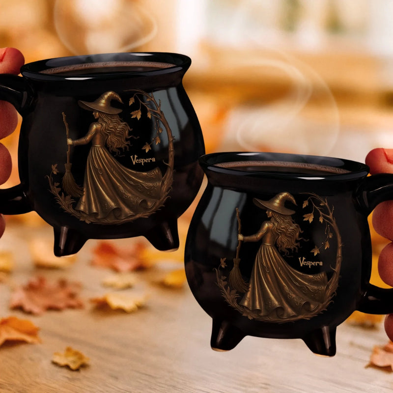 Custom 12oz Ceramic Cauldron Coffee Mug - Personalized Halloween Witchy Gifts For Besties, Sisters, BFF, Family, Yourself - Midnight Magic