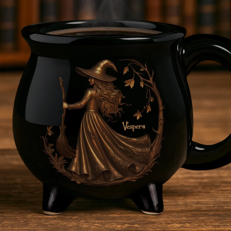 Custom 12oz Ceramic Cauldron Coffee Mug - Personalized Halloween Witchy Gifts For Besties, Sisters, BFF, Family, Yourself - Midnight Magic