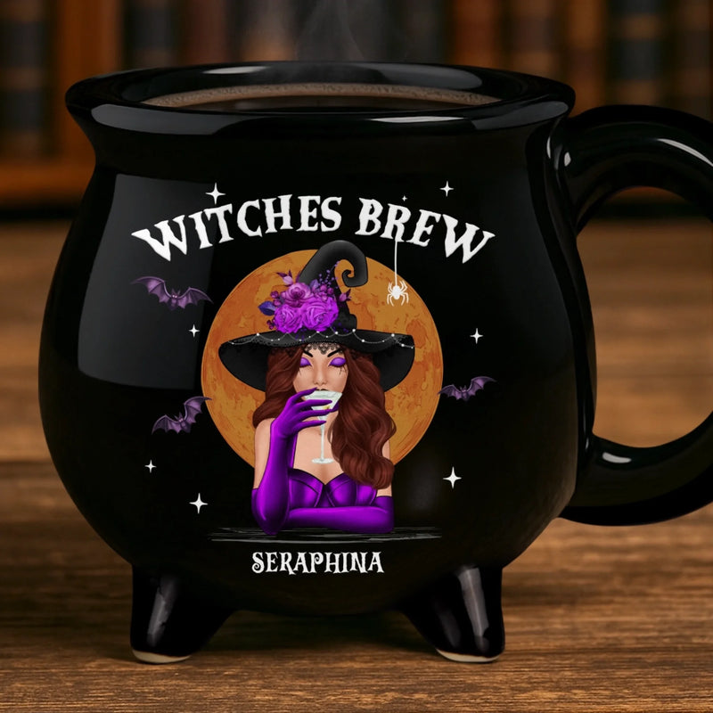 Custom 12oz Ceramic Cauldron Coffee Mug - Personalized Halloween Witchy Gifts For Besties, Sisters, BFF, Family, Yourself - She Drinks Like A Queen, But Hexes Like A Goddess