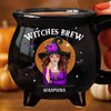 Custom 12oz Ceramic Cauldron Coffee Mug - Personalized Halloween Witchy Gifts For Besties, Sisters, BFF, Family, Yourself - She Drinks Like A Queen, But Hexes Like A Goddess