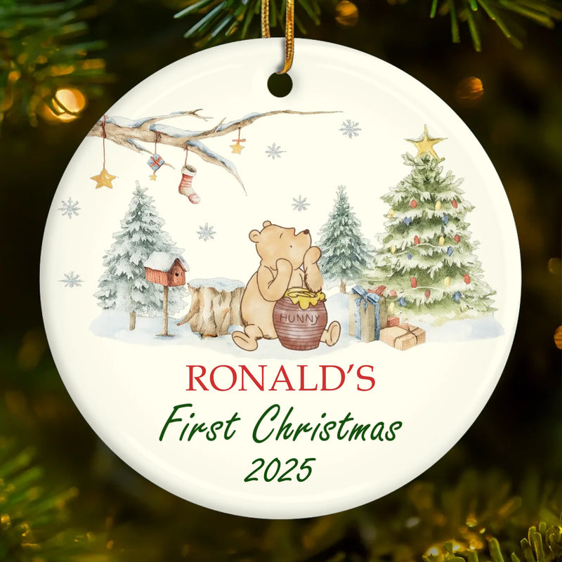 Custom Ceramic First Christmas Ornament - Personalized Christmas Baby Shower, Gifts For New Moms, New Dads, New Parents - Santa’s Littlest Fan