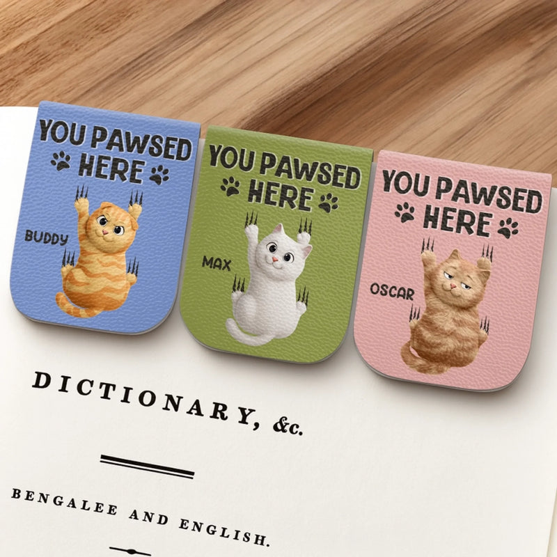 Custom Name Cat Lover Gifts - Personalized Leather Magnetic Bookmark
