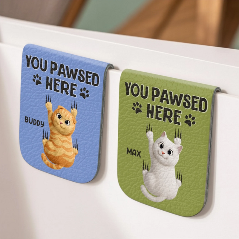 Custom Name Cat Lover Gifts - Personalized Leather Magnetic Bookmark