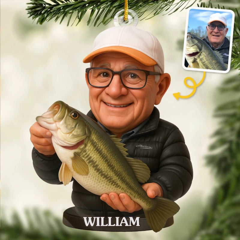 Custom Photo Acrylic Ornament - Personalized Christmas Birthday Fishing Gifts For Fisherman - Hooked On Happiness