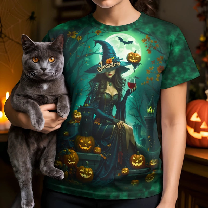 Custom Name Halloween Witch Gifts for Women - Personalized AOP T-shirt