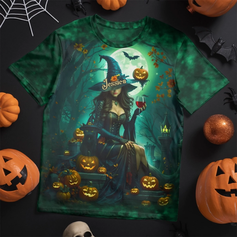 Custom Name Halloween Witch Gifts for Women - Personalized AOP T-shirt