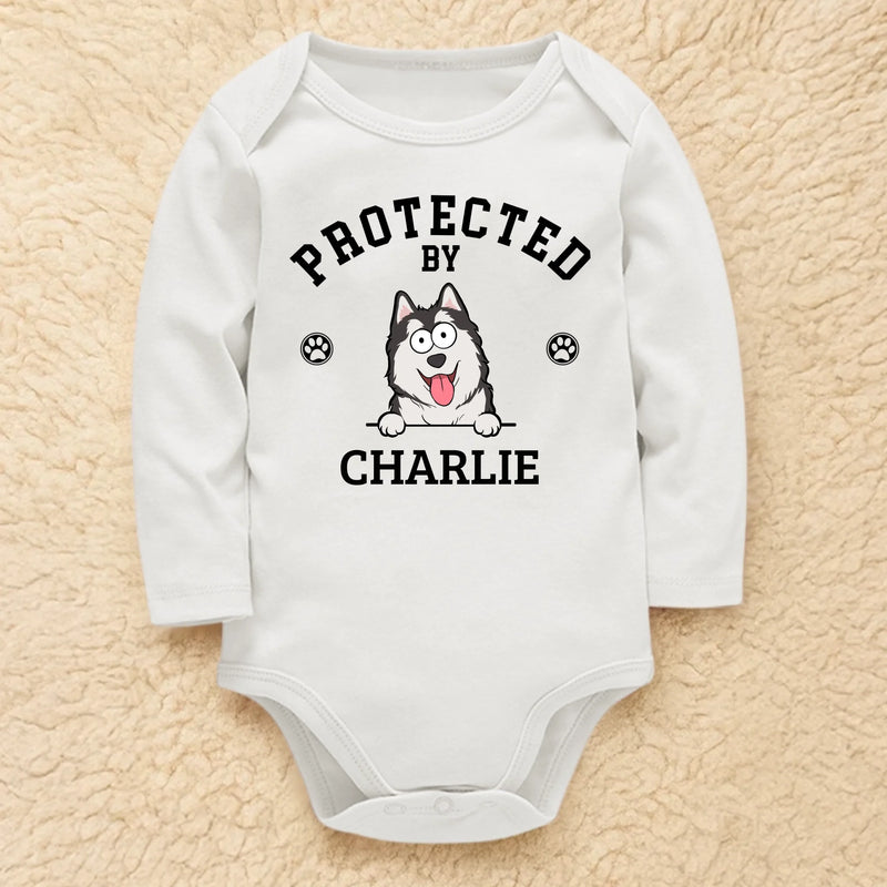 Custom Long Sleeve Baby Onesie - Personalized Baby Shower, Gender Reveal Gifts For New Moms, New Dads, New Parents, Dog Dad And Mom - Gentle Paws Guard Tiny Dreams